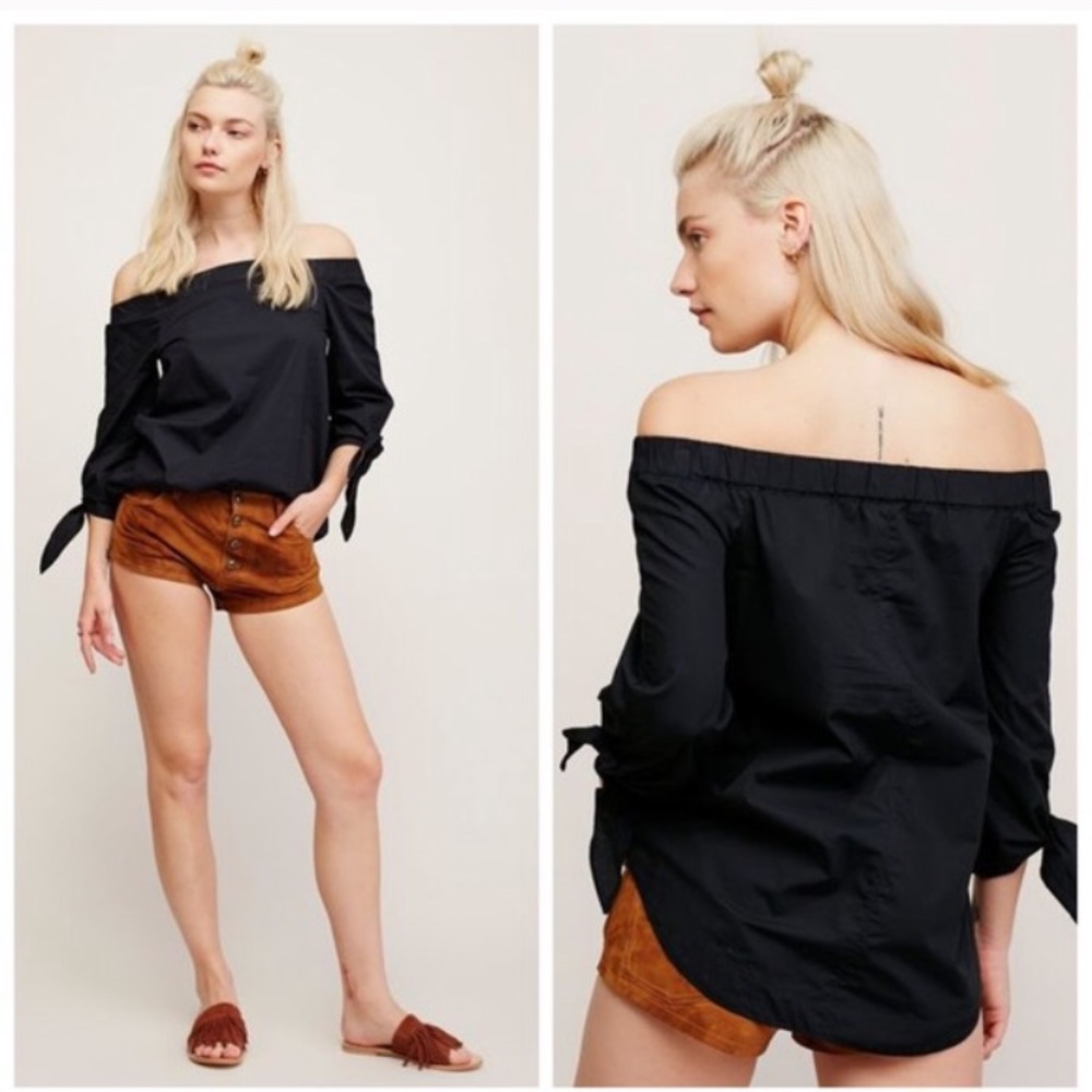 Free People Black Show Some Shoulder Top